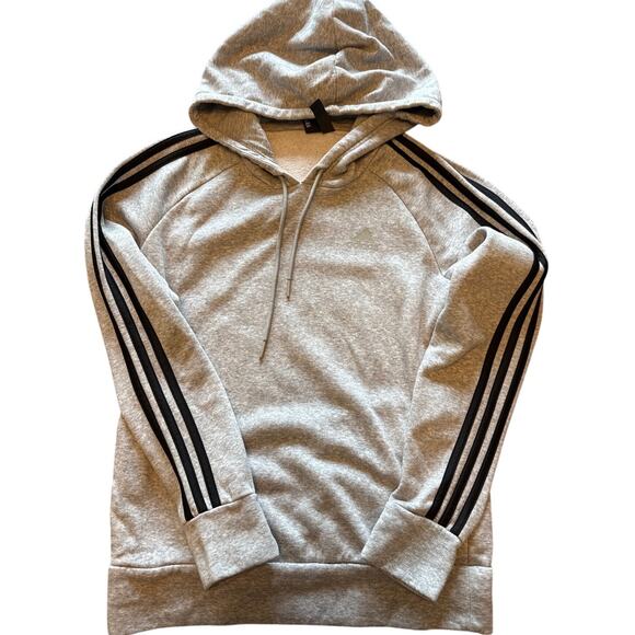 Adidas Womens Athletic Essential Cotton Fleece 3 Stripe Pullover Hoodie - Picture 1 of 7